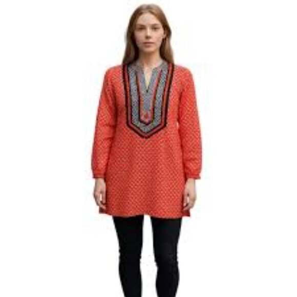 Tory Burch Orange Embroidered Tunic Top 4 - Picture 1 of 7